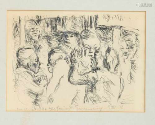 Sign. Esser, 1st half of the 20th century. Group of men in conversation, chalklithography, u. re.