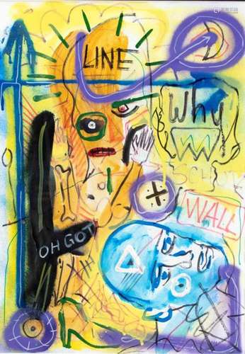 Decorations, i.e. Thomas Kern, Dresden artist and nephew of Georg Baselitz, mixed media onpaper,