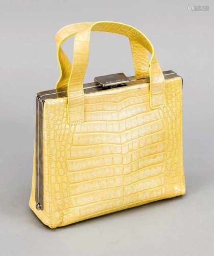Escada Handtasche, Italien, 20. Jh., gelbes Leder mit Krokoprägung und Metalic-Finish,