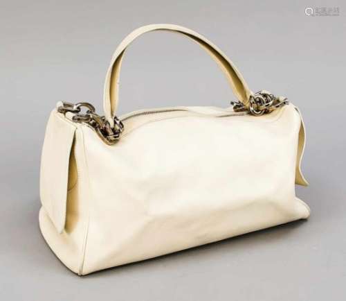 Tods Handtasche, Italien, 20. Jh., weißes Glattleder, silberfarbene Hardware, textilesInnenleben,