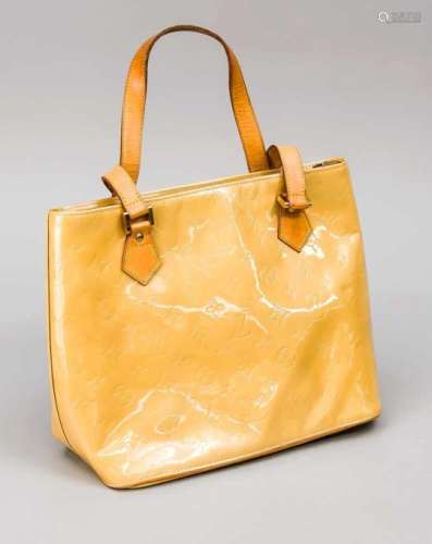 Louis Vuitton Handtasche, Frankreich, 20. Jh., sandfarbenes beschichtetes Leder mitLogoprägung,