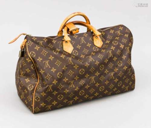 Louis Vuitton Handtasche Speedy 40, Frankreich, 20. Jh., braunes genarbtes Leder mitLogoprint,