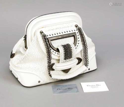 Dior Handtasche, Frankreich, 20. Jh., weißes Leder mit Craquelé-Optik und Glattleder,kurze
