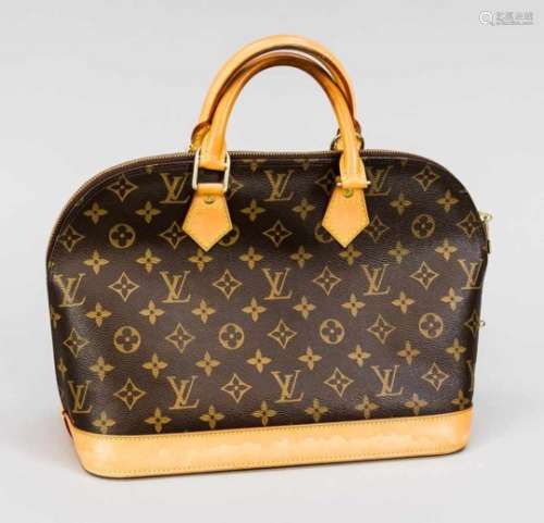 Louis Vuitton Handtasche Alma, Frankreich, 20. Jh., braunes genarbtes Leder mit Logoprint,kurze