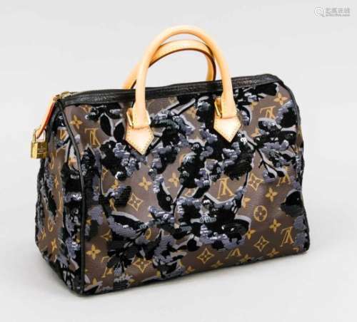 Louis Vuitton Handtasche Speedy Fleur de Jais, Frankreich, 21. Jh., braunes genarbtesLeder mit