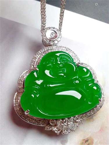 A Chinese Carved Jadeite Pendant (W/O Chain)