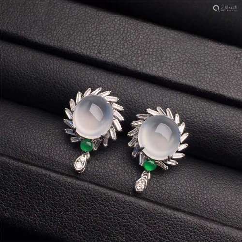 A Pair of Chinese Carved Jadeite Earrings