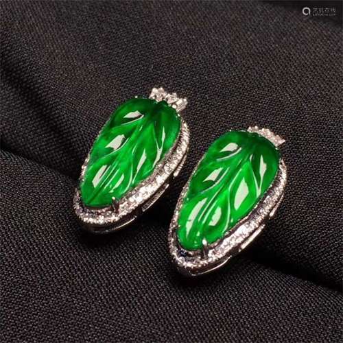 A Pair of Chinese Carved Jadeite Earrings