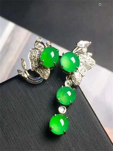 A Pair of Chinese Carved Jadeite Earrings