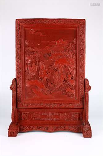 A Chinese Carved Tixi Lacquer Table Screen