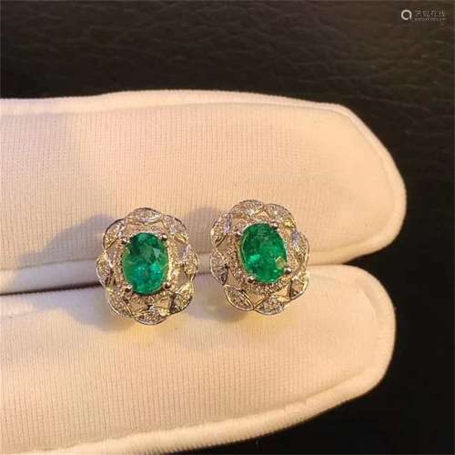 A Pair of Chinese Carved Emerald Earrings