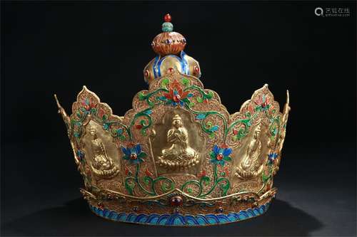 A Chinese Gilt Silver Buddha Crown