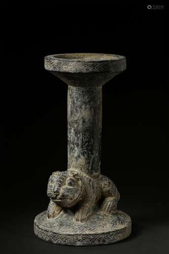 A Chinese Carved Stone Lamp Holder