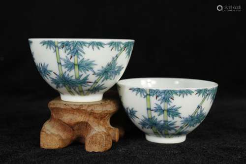 A Pair of Chinese Dou-Cai Porcelain Cups