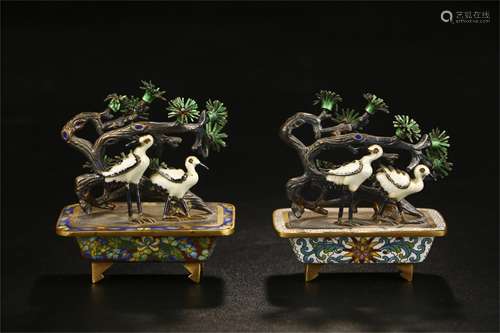 A Pair of Chinese Cloisonne Bonsai