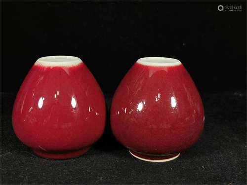 A Pair of Chinese Red Glazed Porcelain Water Pots