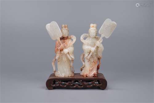 A Pair of Chinese Carved Jade Decorations