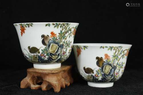 A Pair of Chinese Famille-Rose Porcelain Cups