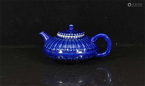 A Chinese Blue Glazed Porcelain Teapot