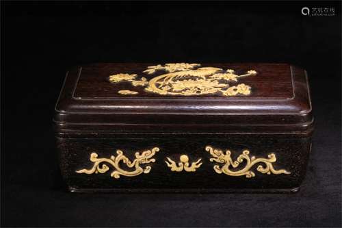 A Chinese Carved Hardwood Box with Cover