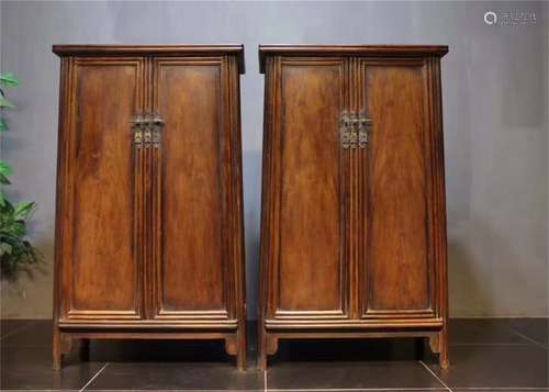 A Pair of Chinese Carved Hardwood Book Cabinets