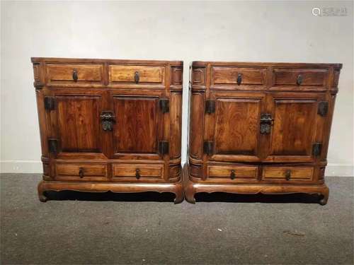 A Pair of Chinese Carved Hardwood Cabinets