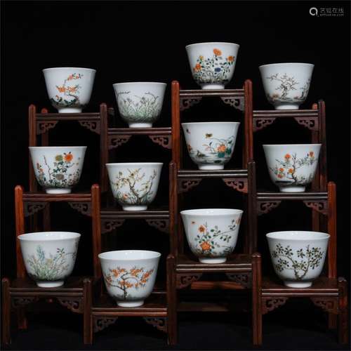 A Set of Twelve Chinese Wu-Cai Glazed Porcelain Cups