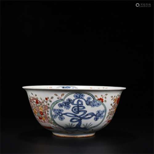 A Chinese Wu-Cai Glazed Blue and White Porcelain Bowl