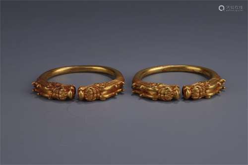 A Pair of Chinese Gilt Silver Bracelets