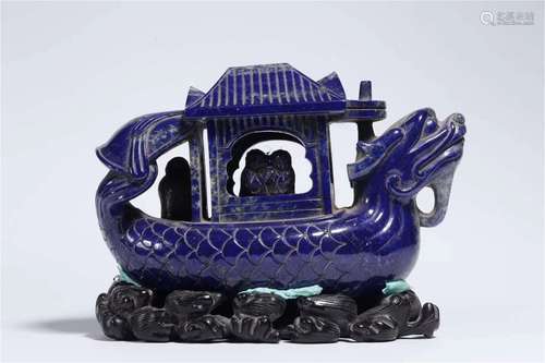 A Chinese Carved Stone Boat Decoration