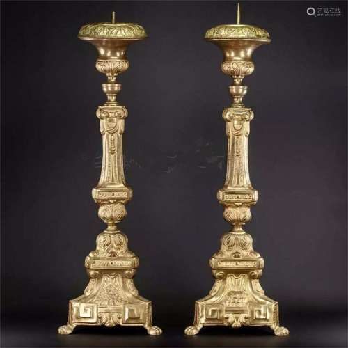 A Pair of French Gilt Bronze Candle Holders