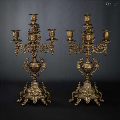 A Pair of Gilt Bronze Candle Holders