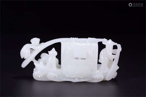 A Chinese Carved Jade Boat Decoration