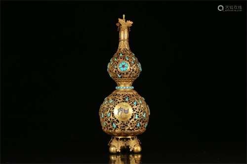 A Chinese Gilt Bronze Double Gourd Vase