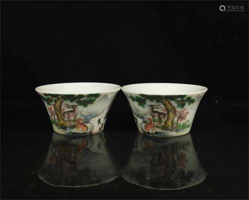 A Pair of Chinese Famille-Rose Porcelain Cups