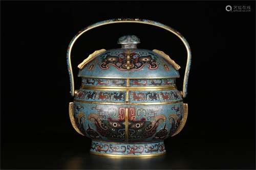 A Chinese Cloisonne Pot with Cover and Handle