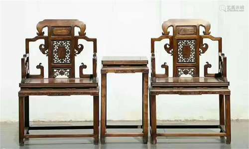 A Set of Chinese Carved Hardwood Chairs and Table