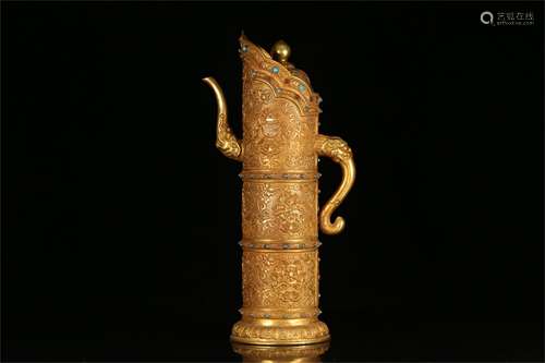 A Chinese Gilt Bronze Wine Pot