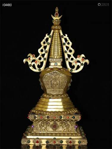 A Chinese Gilt Bronze Stupa