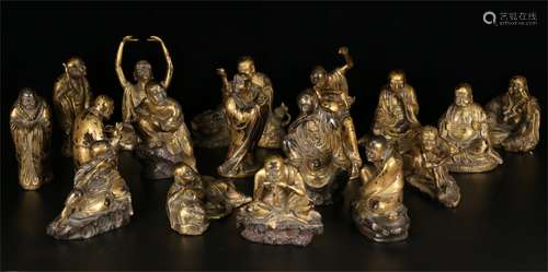 A Set of Eighteen Chinese Gilt Bronze Luohan