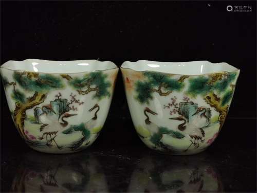 A Pair of Chinese Famille-Rose Porcelain Cups