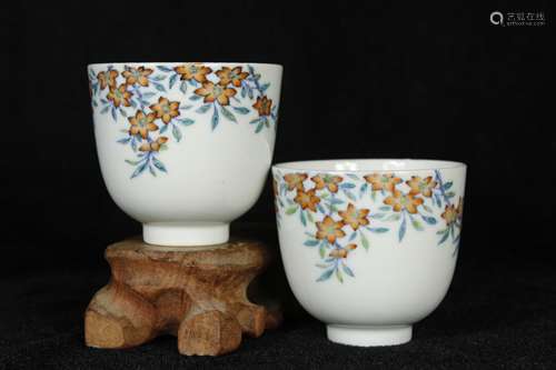 A Pair of Chinese Dou-Cai Porcelain Cups