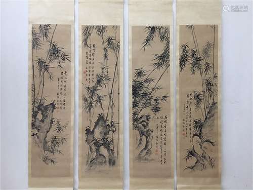 A Set of Four Chinese Scroll Paintings, Zheng Banqiao Mark