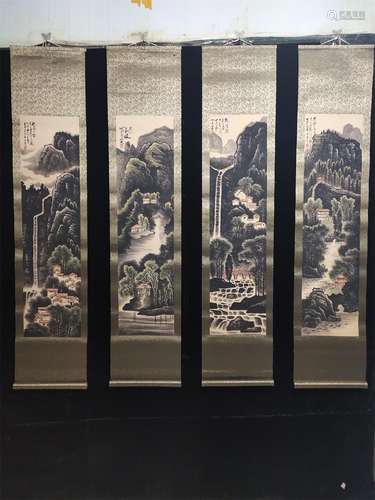 A Set of Four Chinese Scroll Paintings, Li Keran Mark