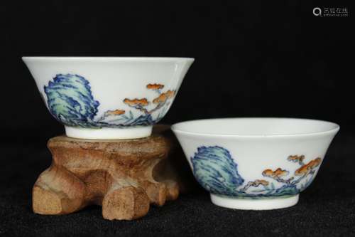 A Pair of Chinese Dou-Cai Porcelain Cups