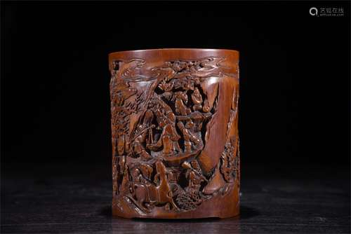 A Chinese Carved Bamboo Brush Pot