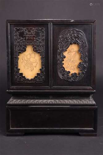 A Set of Chinese Carved Jade Crafts with Hardwood Box