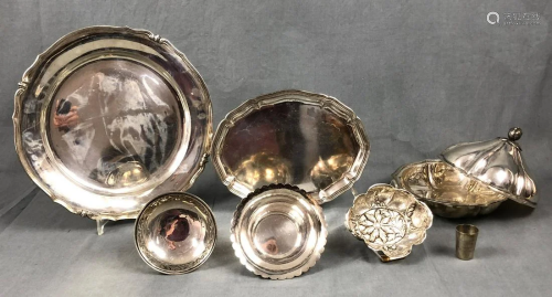8 parts 800 silver. Also a lided bowl.