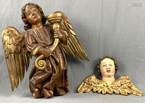 2 sculptures. Angels as candle holder and a p…