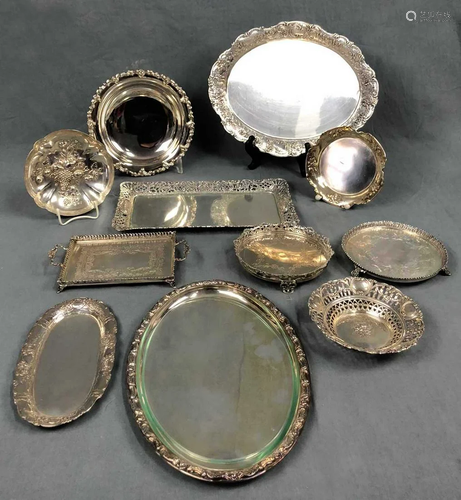 Silver. Also trays, bowls, some with feet.